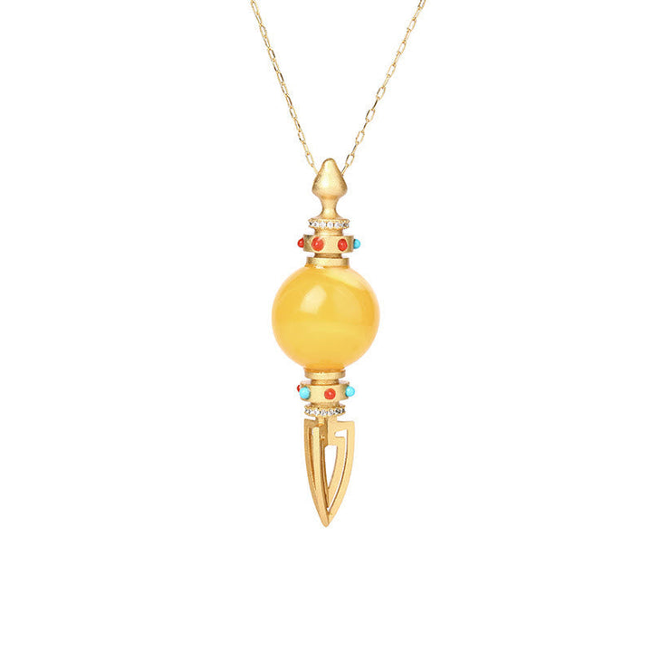 BWOOOH 24K Gold Plated Amber Dorje Vajra Clear Anxiety Necklace Pendant