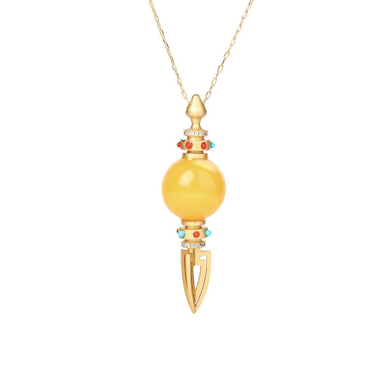 BWOOOH 24K Gold Plated Amber Dorje Vajra Clear Anxiety Necklace Pendant