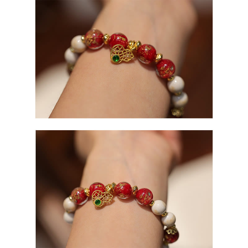 BWOOOH Gourd God Of Wealth Charm Fortune Liuli Glass Bead Incense Ash Porcelain Bead Bracelet