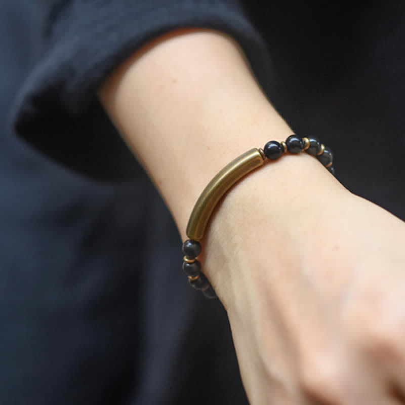 BWOOOH Red Jasper Moss Agate Black Obsidian Crystal Copper Peace Couple Bracelet