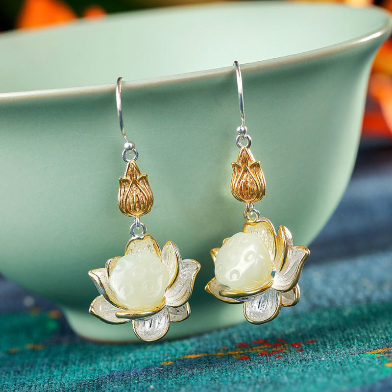 BWOOOH White Jade Protection Harmony Drop Earrings