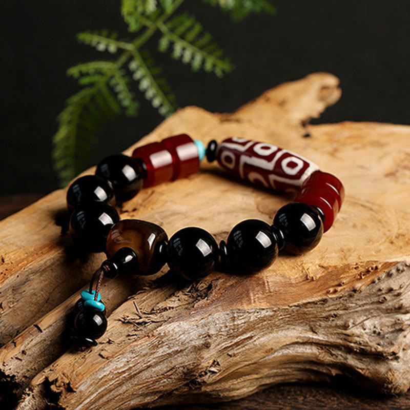 BWOOOH Tibetan Nine-Eye Dzi Bead Black Onyx Wealth Protection Bracelet