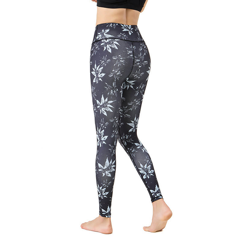BWOOOH printed yoga leggings - Spots Maple Leaf Print Sports Exercise F