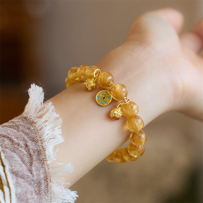 BWOOOH Gold Swallowing Beast Copper Coin Good Luck Charm Liuli Glass Bead Fortune Bracelet
