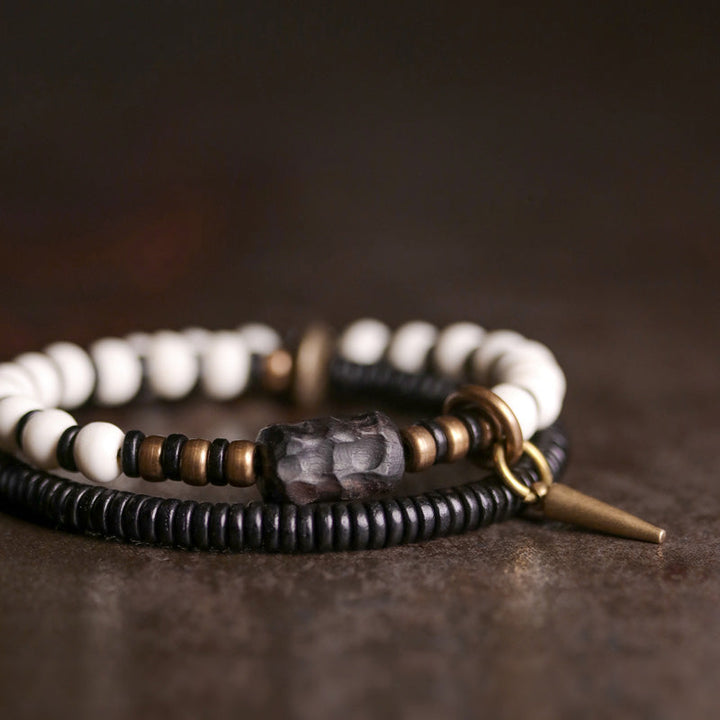 BWOOOH Bone Beads Ebony Wood Copper Strength Couple Bracelet