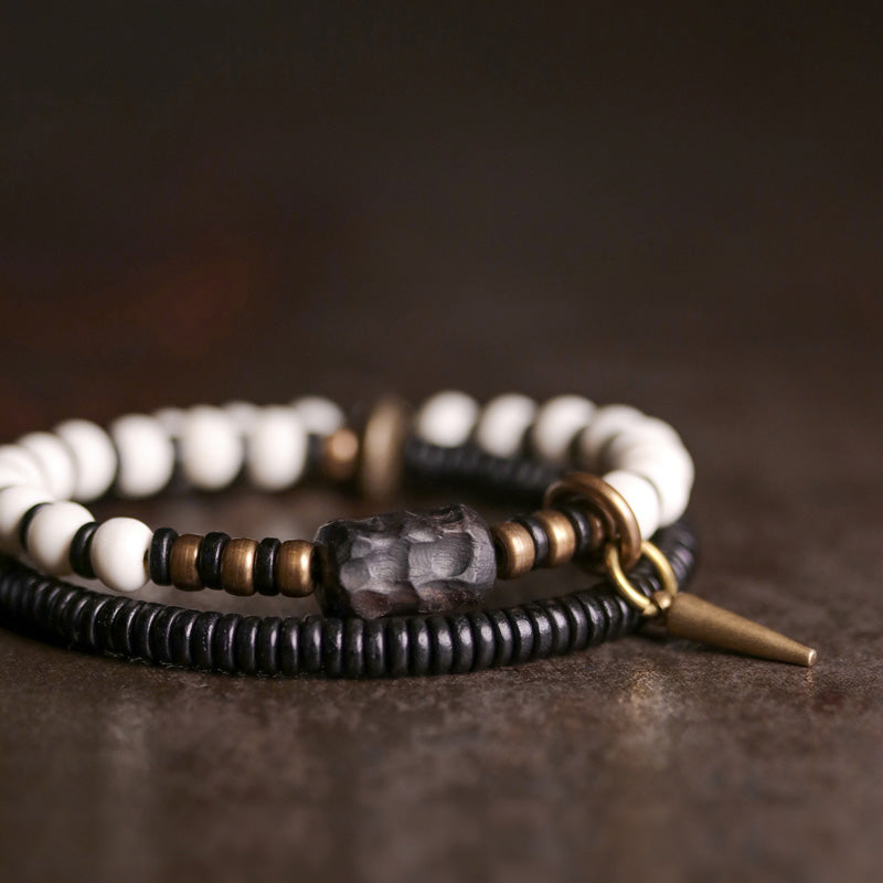 BWOOOH Bone Beads Ebony Wood Copper Strength Couple Bracelet