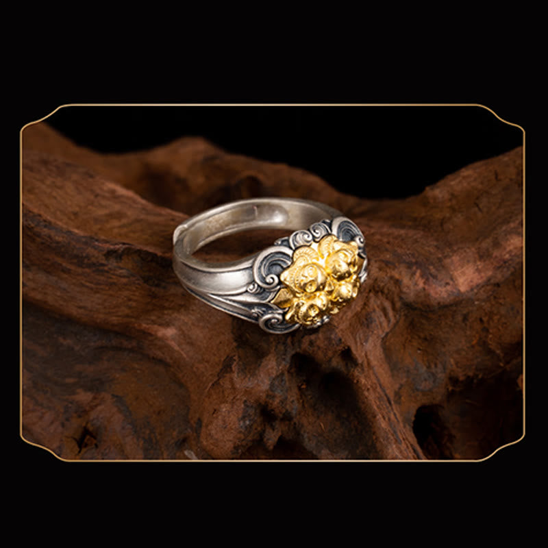 BWOOOH 925 Sterling Silver Tibetan Skull Protection Adjustable Ring