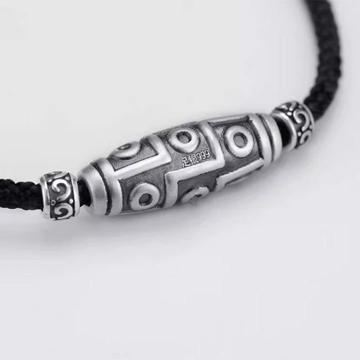 BWOOOH 999 Sterling Silver Nine-Eye Dzi Bead Pattern Protection Rope Necklace Pendant