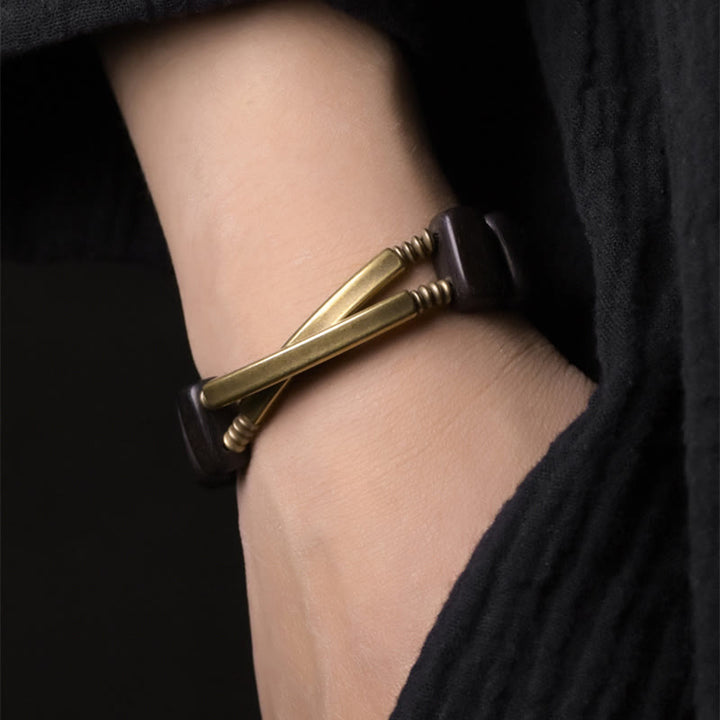 BWOOOH Tibetan Ebony Wood Brass Copper Balance Double Layer Bracelet