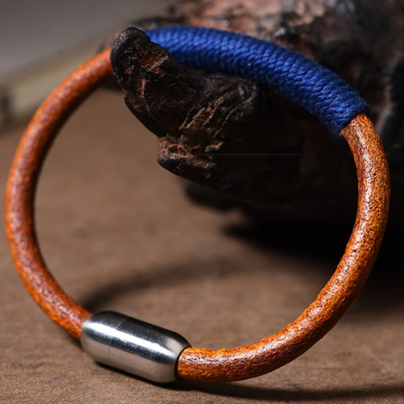 BWOOOH Tibetan Leather Handmade Five Elements Luck Braid String Buckle Bracelet