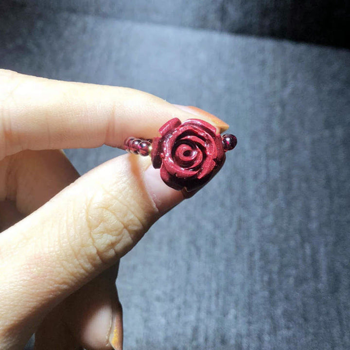 BWOOOH Garnet Cinnabar Lucky Bead PiXiu Om Mani Padme Hum Rose Protection Ring