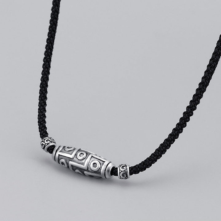 BWOOOH 999 Sterling Silver Nine-Eye Dzi Bead Pattern Protection Rope Necklace Pendant