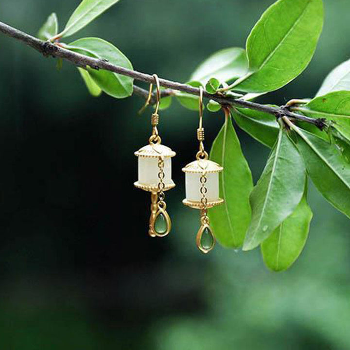 BWOOOH 925 Sterling Silver Jade Prayer Wheel Luck Drop Earrings
