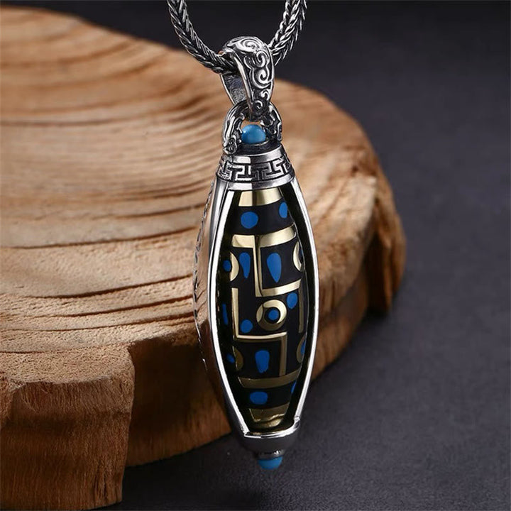 BWOOOH Tibetan Om Mani Padme Hum Nine-Eye Dzi Bead Pattern Peace Purity Rotatable Necklace Pendant