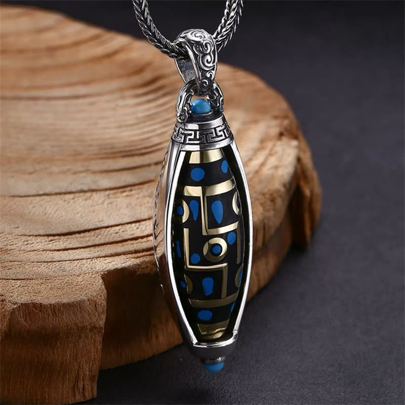 BWOOOH Peace &amp; Purity Tibetan Om Mani Padme Hum Nine-Eye Dzi Bead Pattern Rotatable Necklace Pendant
