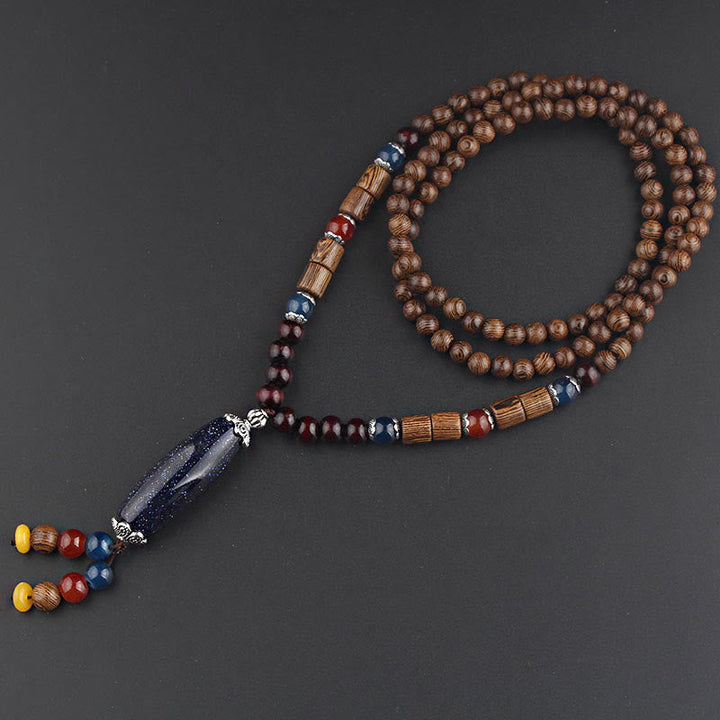 BWOOOH Tibetan Wenge Wood Bodhi Seed Agate Balance Peace Necklace Pendant