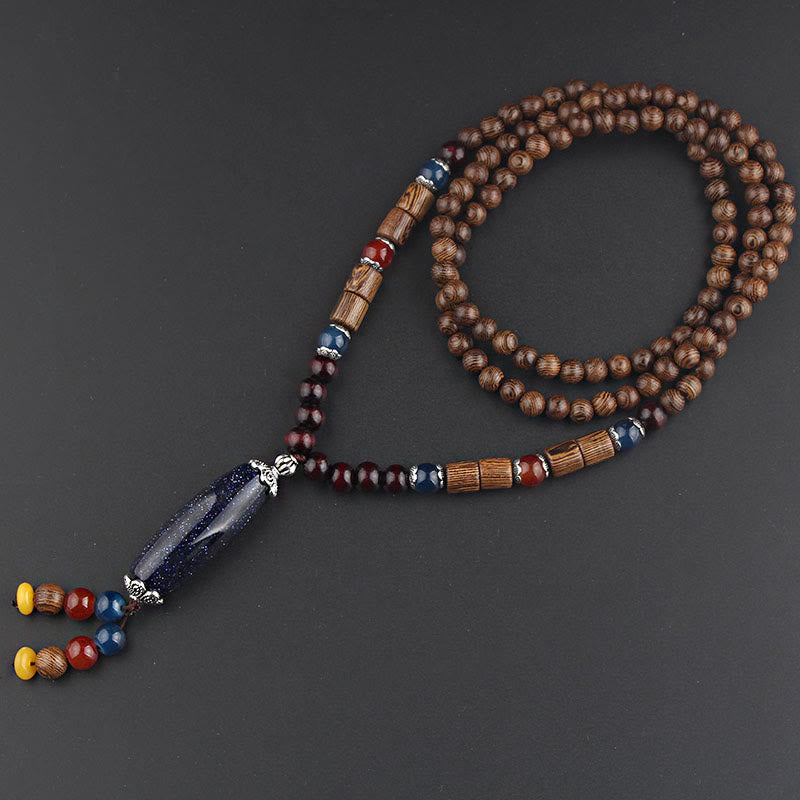 BWOOOH Tibetan Wenge Wood Bodhi Seed Agate Balance Peace Necklace Pendant