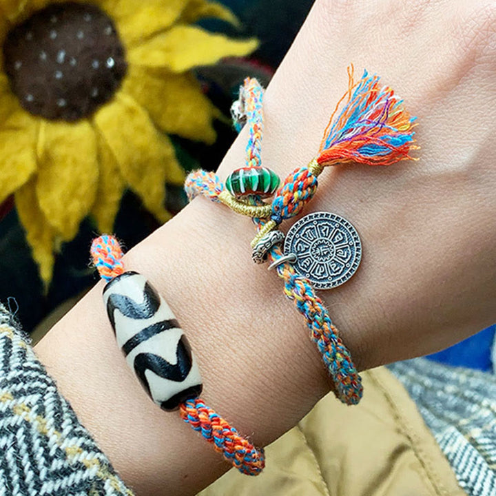BWOOOH Tibetan 925 Sterling Silver Om Mani Padme Hum Handmade Dzi Bead Protection Braid Bracelet