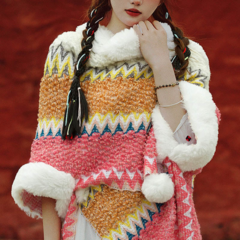 BWOOOH Tibetan Multicolored Striped Shawl Winter Cozy Tra