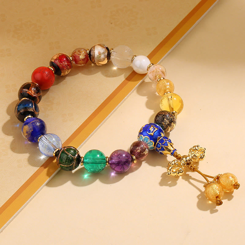 BWOOOH Tibetan Colorful Incense Ash Liuli Glass Bead Om Mani Padme Hum Dorje Vajra 18 Beads Wrist Mala