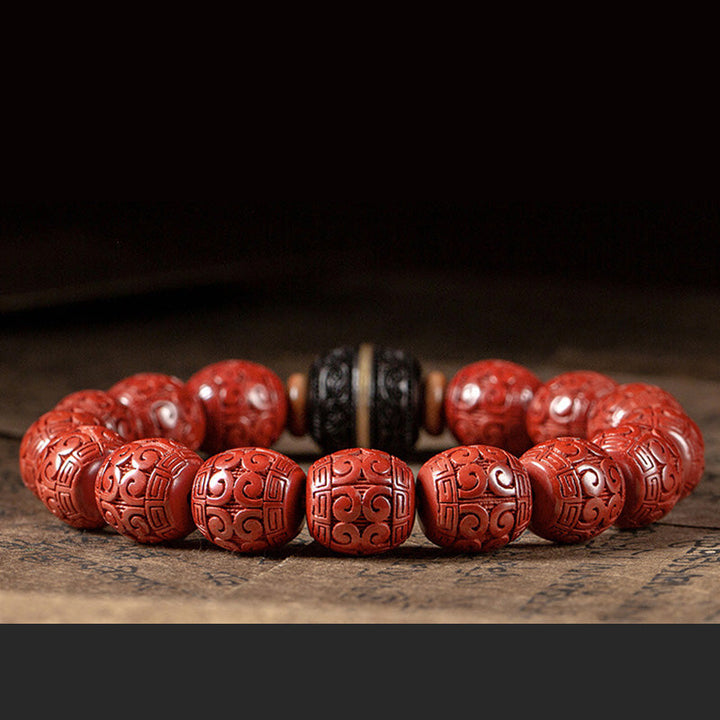 BWOOOH Natural Cinnabar Ebony Calm Blessing Bracelet  -  Cinnabar crystal healing bracelet for spiritual healing and mindful...