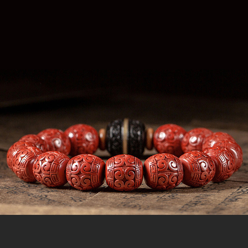 BWOOOH Natural Cinnabar Ebony Calm Blessing Bracelet  -  Cinnabar crystal healing bracelet for spiritual healing and mindful...