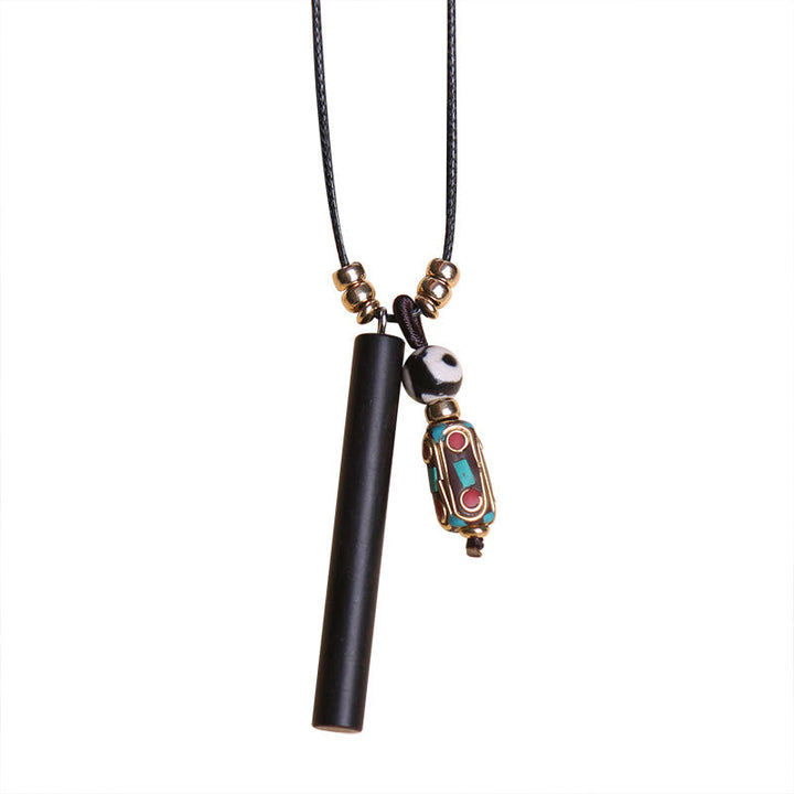 BWOOOH Tibetan Ebony Wood Dzi Bead Peace Calm Necklace Pendant