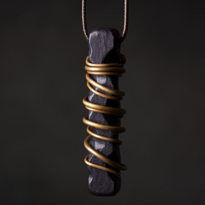 BWOOOH Tibet ebony wood brass balance peace necklace pendant — wooden meditation necklace and Tibetan grounding necklace