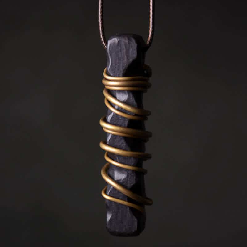 BWOOOH Tibet ebony wood brass balance peace necklace pendant — wooden meditation necklace and Tibetan grounding necklace