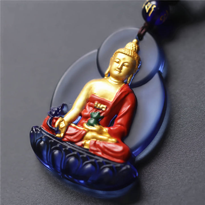 BWOOOH Tibet Medicine Buddha Liuli Crystal luminous pendant necklace for healing and compassion