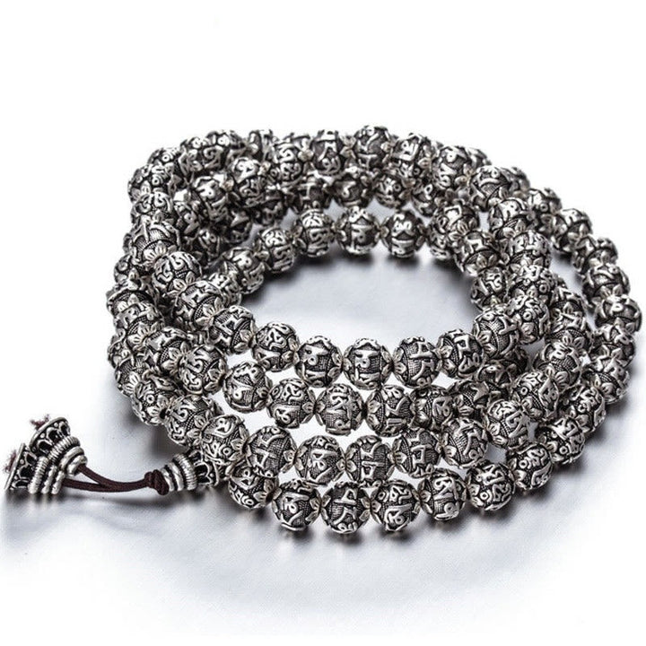 BWOOOH Tibetan Om Mani Padme Hum Carved Alloy Beads Amulet Bracelet
