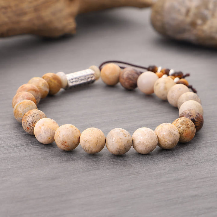BWOOOH Weathered Stone Om Mani Padme Hum Strengthen Bracelet