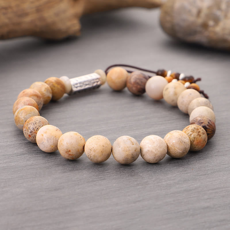 BWOOOH Weathered Stone Om Mani Padme Hum Strengthen Bracelet