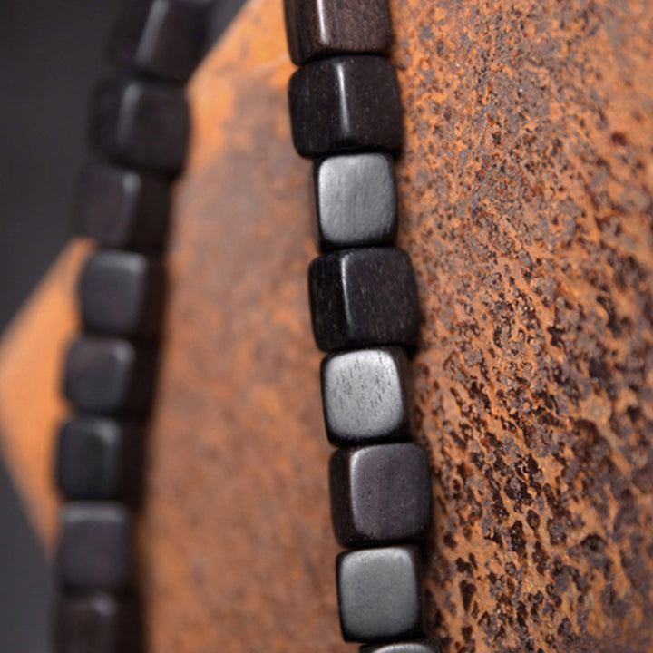 BWOOOH Ebony Wood Dzi Bead Copper Peace Couple Bracelet