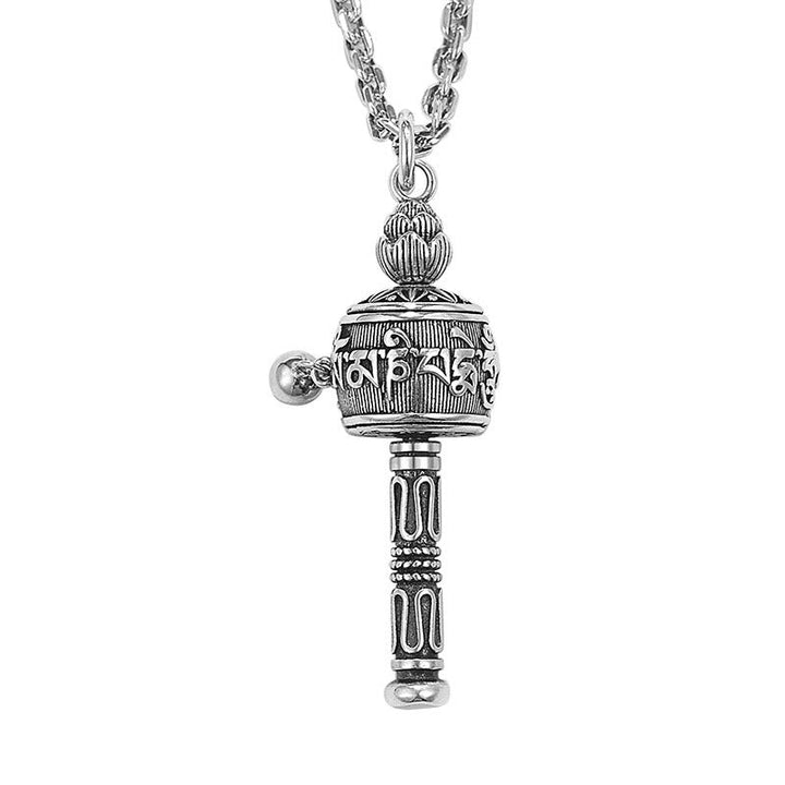 BWOOOH Tibetan Om Mani Padme Hum Prayer Wheel Lotus Wisdom Rotatable Necklace Pendant