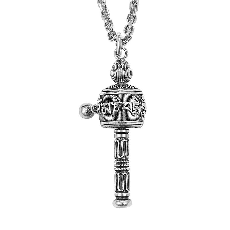 BWOOOH Tibetan Om Mani Padme Hum Prayer Wheel Lotus Wisdom Rotatable Necklace Pendant