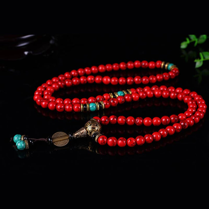 BWOOOH Tibetan Mala Red Turquoise Lucky Necklace Bracelet