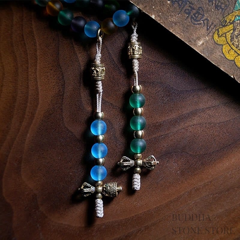BWOOOH Tibetan 108 Mala Beads Multicolored Liuli Glass Bead Chinese Zodiac Nine Palaces Eight Diagrams Charm Bracelet