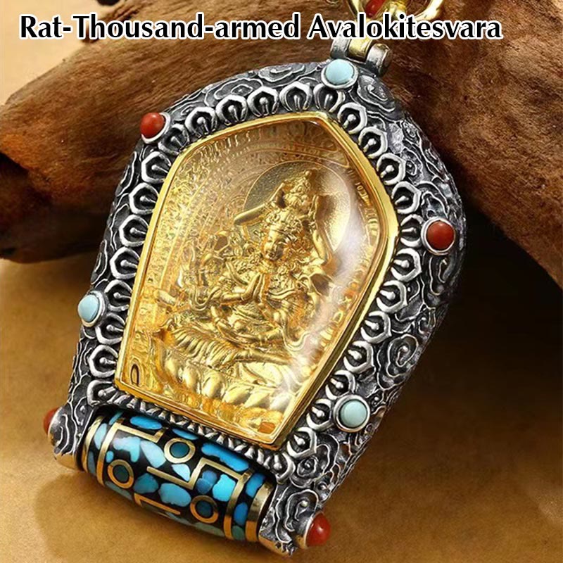 BWOOOH Tibet Chinese Zodiac Natal Buddha Thangka Prosperity Rotatable Dzi Bead Necklace Pendant — dzi beads and rotatable alloy Thangka pendant, Tibetan Buddhist spiritual jewelry