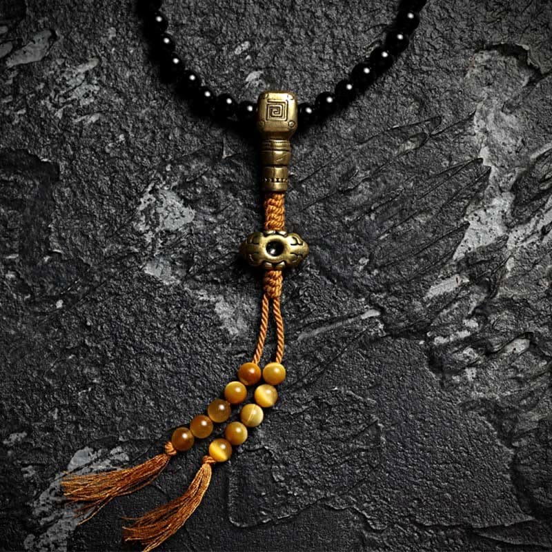 BWOOOH Tibetan 108 Mala Beads Black Onyx Tiger Eye Nine Palaces Bagua Protection Bracelet