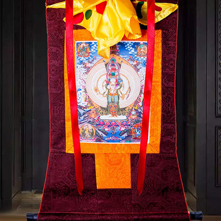 BWOOOH Tibetan Thousand-handed Avalokitesvara Framed Thangka Blessing Decoration | natural stone spiritual home decor