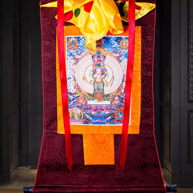 BWOOOH Tibetan Thousand-handed Avalokitesvara Framed Thangka Blessing Decoration | natural stone spiritual home decor