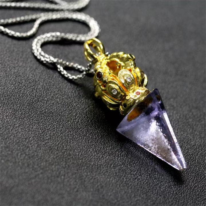 BWOOOH Tibetan Dorje Vajra 4 Prong Lotus Liuli Crystal Strength Necklace Pendant