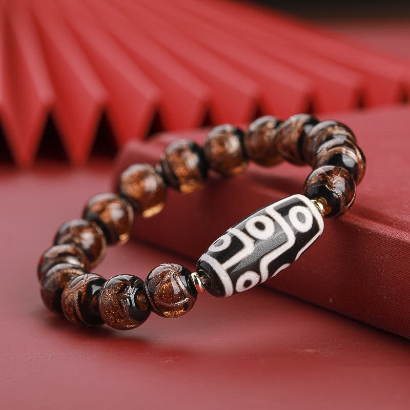 BWOOOH Tibetan Nine-Eye Dzi Bead Three-eyed Dzi Bead Liuli Glass Bead Wealth Bracelet | spiritual healing bracelet