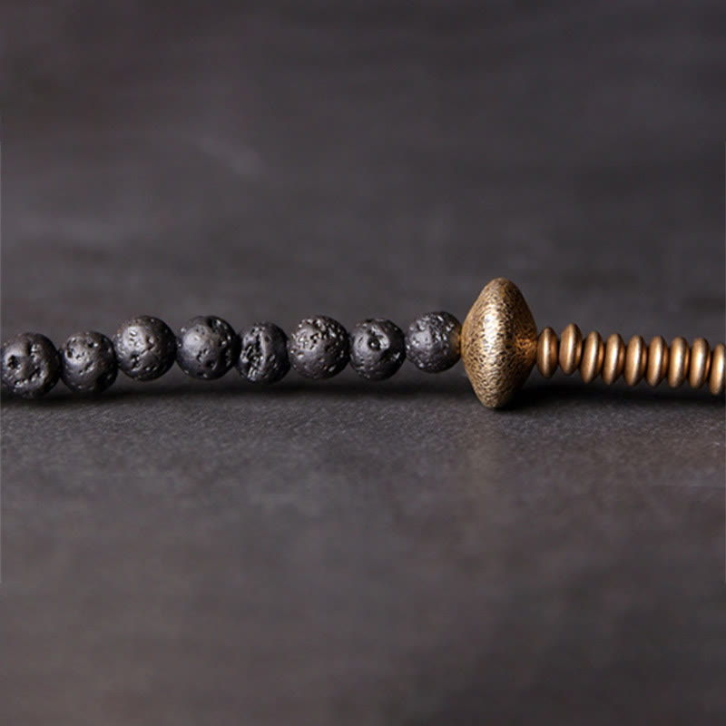 BWOOOH Vintage Lava Rock Brass Copper Healing Multilayered Bracelet