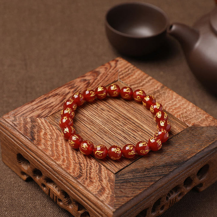 BWOOOH Tibet White Crystal Black Onyx Om Mani Padme Hum Meditation Bracelet