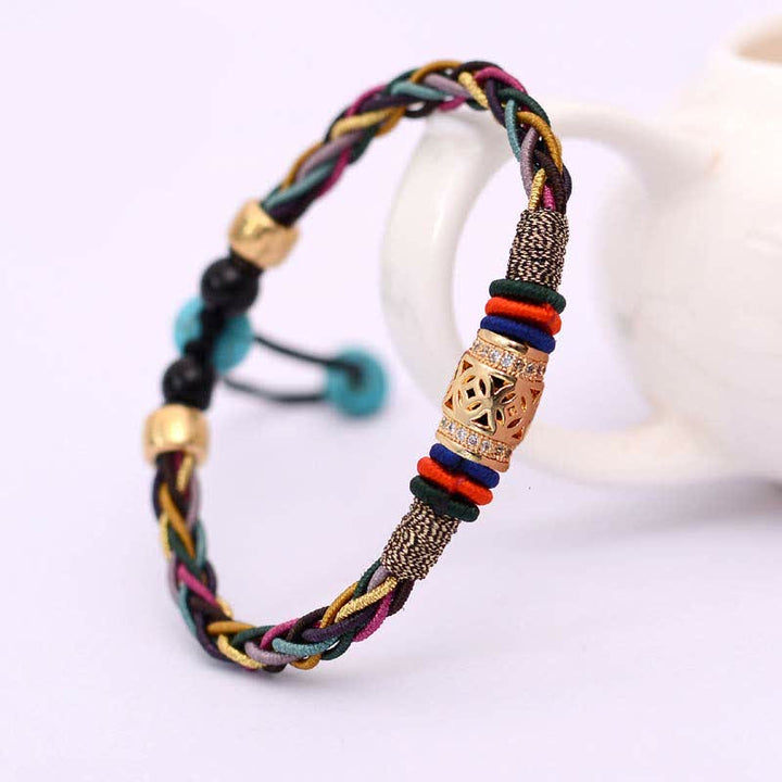 BWOOOH Tibetan Handmade Eight Thread Knot Copper Coin Luck Weave String Bracelet
