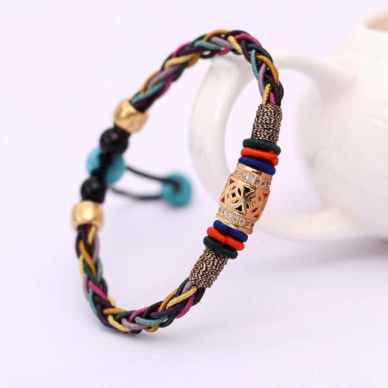 BWOOOH Tibetan Handmade Eight Thread Knot Copper Coin Luck Weave String Bracelet
