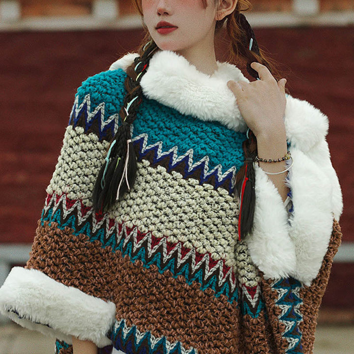 BWOOOH Tibetan Multicolored Striped Shawl Winter Cozy Tra