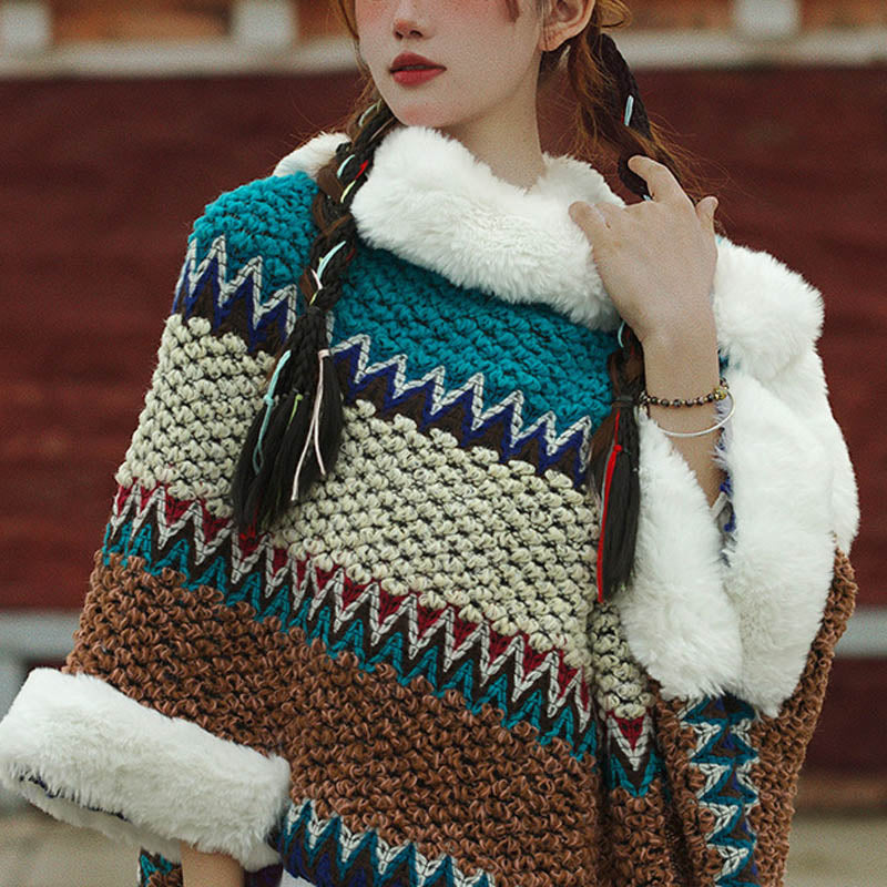 BWOOOH Tibetan Multicolored Striped Shawl Winter Cozy Tra